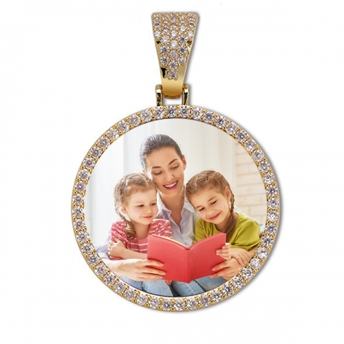 Round Gold Photo Pendant with Rope Chain