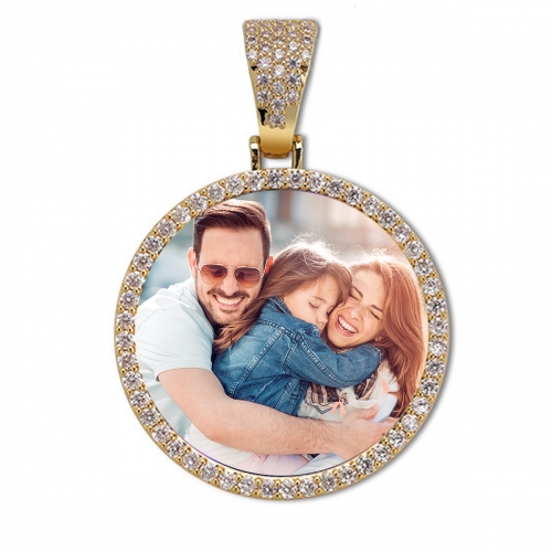 Round Gold Photo Pendant with Rope Chain